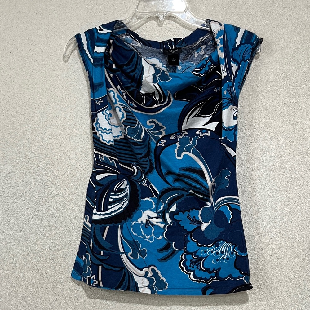 Ann Taylor Floral Blue Women's Top